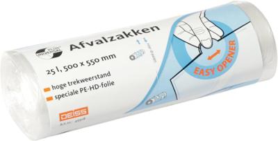 Vuilniszak Universal Plus, 7 micron, ft 50 x 55 cm, 25 liter, transparant, rol van 50 stuks Vuilniszak Universal Plus, 7 micron, ft 50 x 55 cm, 25 liter, transparant, rol van 50 stuks