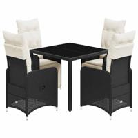 5-delige Bistroset met kussens poly rattan zwart - thumbnail