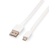 ROLINE USB 2.0 Kabel, USB A Male - Micro USB B Male, wit, 1 m - thumbnail