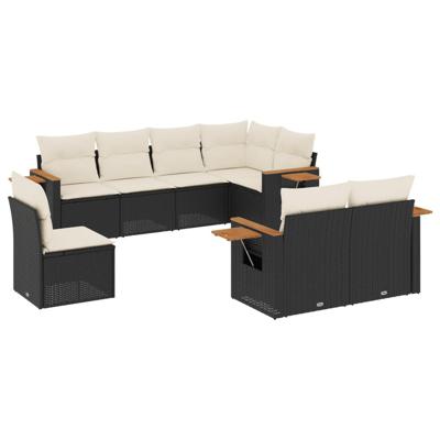 8-delige Loungeset met kussens poly rattan zwart - thumbnail