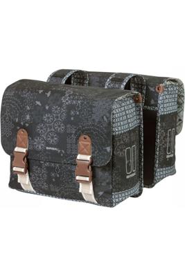 Basil bohème dubbele fietstas - zwart - 35l - waterafstotend - kunstleren details