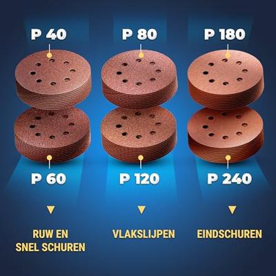 Enzo s&r velcro schuurpapier set 125 mm 60 st: elk 10x p40, p60, p80, p120, p180, p240, 8 gaten - b07gc4xnjq