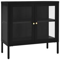 Dressoir 70x35x70 cm staal en glas zwart - thumbnail