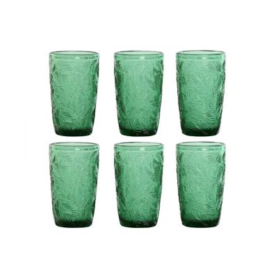 Glazenset Home ESPRIT Groen Kristal Met reliëf 370 ml (6 Stuks)