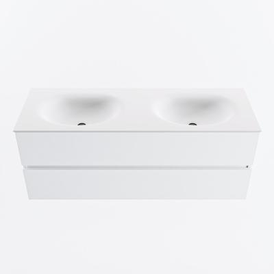 MONDIAZ VICA 130cm badmeubel onderkast Talc 2 lades. Wastafel MOON dubbel zonder kraangat, kleur Talc.