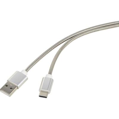Renkforce RF-4888674 USB-kabel USB 2.0 USB-A stekker, USB-C stekker 0.50 m Zilver Kabelmantel van RVS Renkforce RF-4888674 USB-kabel USB 2.0 USB-A stekker, USB-C stekker 0.50 m Zilver Kabelmantel van RVS