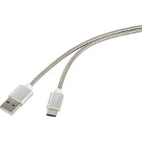Renkforce RF-4888674 USB-kabel USB 2.0 USB-A stekker, USB-C stekker 0.50 m Zilver Kabelmantel van RVS - thumbnail
