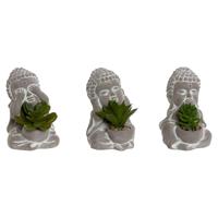 Decoratieve plant Home ESPRIT Polyethyleen Cement Boeddha Orientaals 8,5 x 7 x 11 cm (3 Stuks) - thumbnail