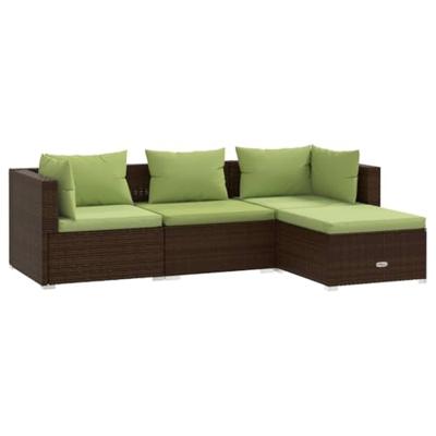 4-delige Loungeset met kussens poly rattan bruin