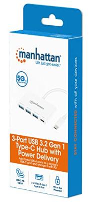 Manhattan 168434 USB 3.1 Gen 1-hub Met USB-C stekker Wit