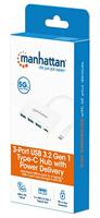 Manhattan 168434 USB 3.1 Gen 1-hub Met USB-C stekker Wit - thumbnail