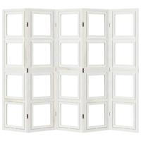 Kamerscherm met 5 panelen massief paulowniahout wit - thumbnail