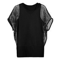 Zwart T-shirt Met Visnet Top - thumbnail