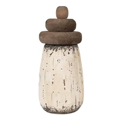 Clayre & Eef Decoratie Beeld Vuurtoren Ø 11x23 cm Wit Bruin Hout