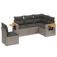5-delige Loungeset met kussens poly rattan grijs - thumbnail
