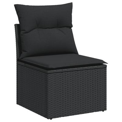 5-delige Loungeset met kussens poly rattan zwart - thumbnail
