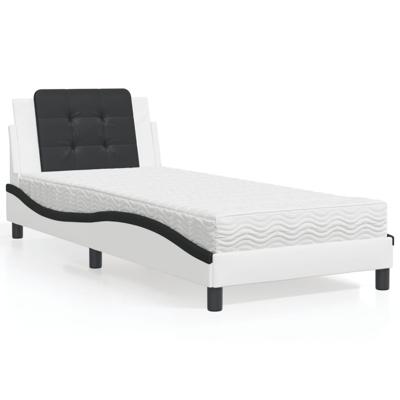 Bed met matras kunstleer wit en zwart 90x190 cm