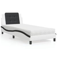 Bed met matras kunstleer wit en zwart 90x190 cm - thumbnail