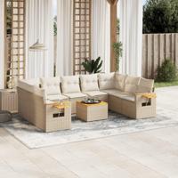 10-delige Loungeset met kussens poly rattan beige - thumbnail