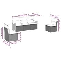 5-delige Loungeset met kussens poly rattan beige - thumbnail