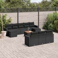 11-delige Loungeset met kussens poly rattan zwart - thumbnail