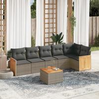7-delige Loungeset met kussens poly rattan grijs - thumbnail