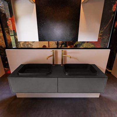 Badkamermeubelset Mondiaz Erin 150 cm met 2 Lades met RIDGE Wastafel Dubbel Urban met 2 kraangaten Greeploos Mat Dark Grey Badkamermeubelset Mondiaz Erin 150 cm met 2 Lades met RIDGE Wastafel Dubbel Urban met 2 kraangaten Greeploos Mat Dark Grey