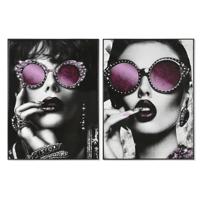 Schilderij Home ESPRIT Zwart Lila chica Coating 60 x 3,5 x 80 cm (2 Stuks) - thumbnail