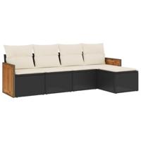 5-delige Loungeset met kussens poly rattan zwart - thumbnail