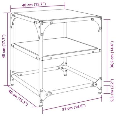 Salontafels 2 st met transparant glazen blad 40x40x45 cm staal