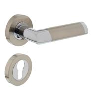 Deurkruk 1685 Nicol op rond rozet 7mm nokken met profielcilindergat plaatjes chroom/nikkel mat - thumbnail