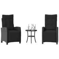 3-delige Bistroset met kussens poly rattan zwart - thumbnail