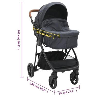Kinderwagen 2-in-1 staal antracietkleurig en zwart