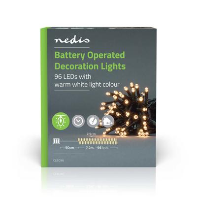 Nedis Decoratieve Verlichting | Koord | 96 LED's | Warm Wit | 7.20 m | Binnen & Buiten | Batterij Gevoed CLBO96 Nedis Decoratieve Verlichting | Koord | 96 LED's | Warm Wit | 7.20 m | Binnen & Buiten | Batterij Gevoed CLBO96