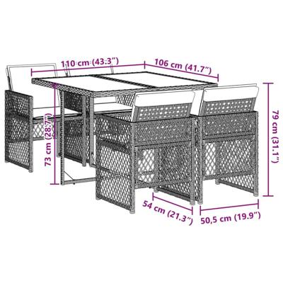 5-delige Tuinset met kussens poly rattan lichtgrijs - thumbnail