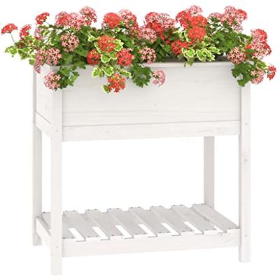 VidaXL Plantenbak met schap 82,5x54x81 cm massief grenenhout wit VidaXL Plantenbak met schap 82,5x54x81 cm massief grenenhout wit