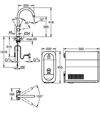 GROHE Blue Home Keukenkraan - C-uitloop - 1-gats - filterfunctie - plat licht en bruisend water - chroom 31455001