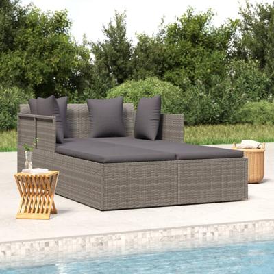 Ligbed met kussens 182x118x63 cm poly rattan grijs Ligbed met kussens 182x118x63 cm poly rattan grijs