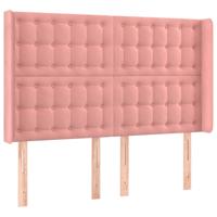 Hoofdbord met randen 147x16x118/128 cm fluweel roze - thumbnail