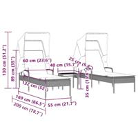 Ligbedden 2 st met luifels en tafel poly rattan bruin - thumbnail