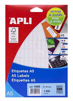 Apli witte etiketten Print & Write ft 8 x 20 mm (b x h), 1.890 stuks, 126 per blad (1858)