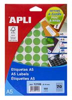 Apli ronde etiketten in etui diameter 19 mm, groen, 560 stuks, 70 per blad - thumbnail