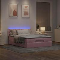 Ottoman bed met matras en LED's 140x200cm fluweel roze - thumbnail