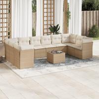 11-delige Tuinset met kussens poly rattan beige - thumbnail