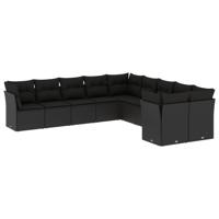 11-delige Loungeset met kussens poly rattan zwart - thumbnail
