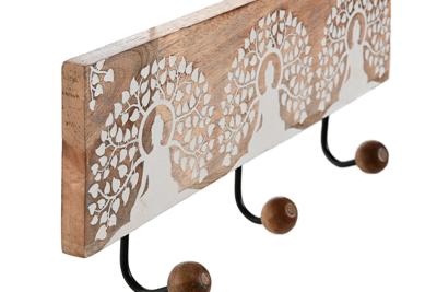 Wandkapstok Home ESPRIT Wit Zwart Natuurlijk Metaal Mangohout Boeddha 38 x 5 x 16 cm
