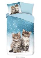 Good Morning Kinderdekbedovertrek "poezen" - Blauw - (140x200/220 cm) - Katoen Flanel - thumbnail