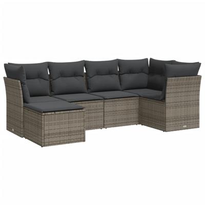 6-delige Loungeset met kussens poly rattan grijs - thumbnail