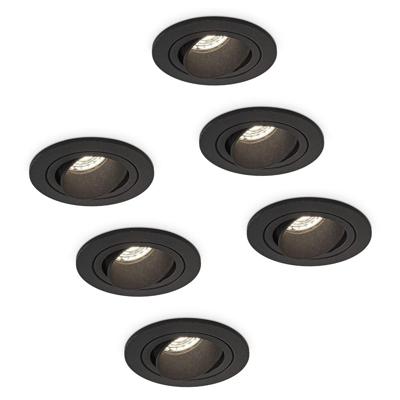Set van 6 Philadelphia LED inbouwspots - Dimbaar - Incl. GU10 - 4000K - 4 Watt - Zwart - Kantelbaar - IP20 voor binnen - Rond Set van 6 Philadelphia LED inbouwspots - Dimbaar - Incl. GU10 - 4000K - 4 Watt - Zwart - Kantelbaar - IP20 voor binnen - Rond