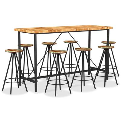 9-delige Barset massief acaciahout en massief gerecycled hout